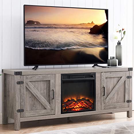 Wood TV Stand and Electric Fireplace,